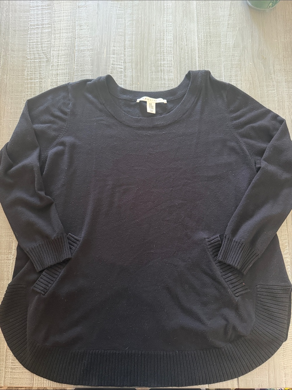 Max Studio Black Crewneck Sweater with Pocket Accents
